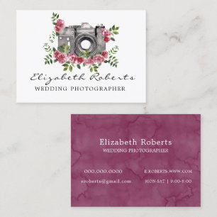 Marsala Chic Floral Camera Wedding Photographer Business Card