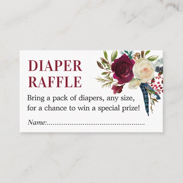 Marsala Diaper Raffle Tickets, Marsala Baby Shower Enclosure Card (Front)