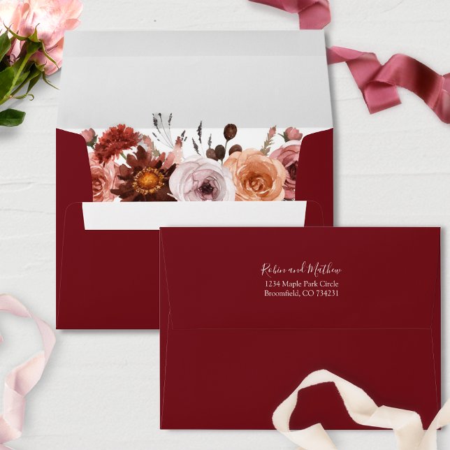 Marsala, Elegant Script, Burgundy Blush Floral Envelope (Creator Uploaded)