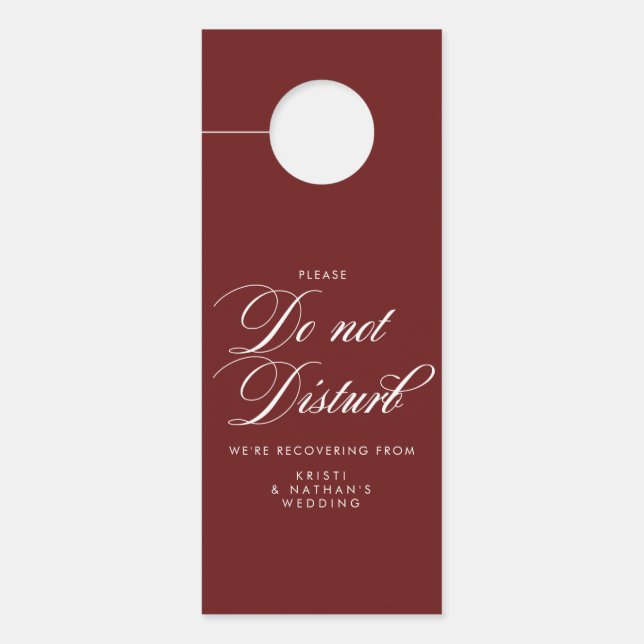 Marsala Elegant Script Wedding Do Not Disturb Sign (Front)