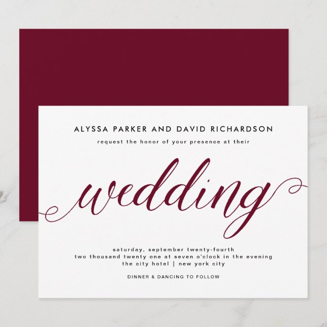 Marsala | Elegant Script Wedding Invitation (Front/Back)