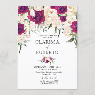 Marsala et Faire-part de mariage floral blanc