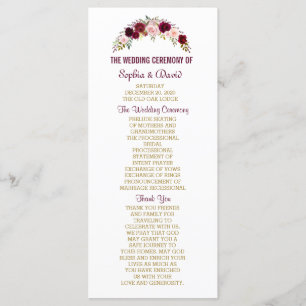 Marsala Floral Antlers Navy Blue Wedding Program