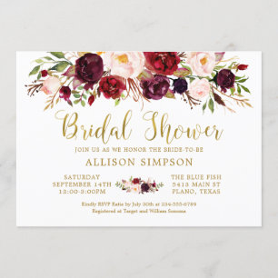Marsala Floral Autumn Gold Bridal Shower Card