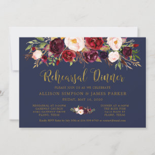 Marsala Floral Autumn Gold Rehearsal Dinner Card