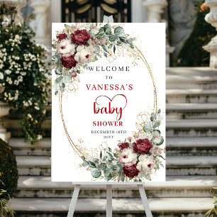 Marsala Floral Greenery Baby Shower Welcome Poster