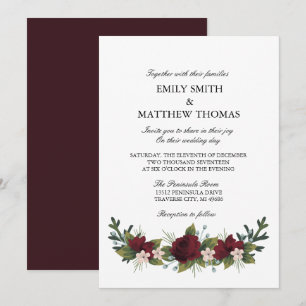 Marsala Floral Invitation de mariage d'hiver