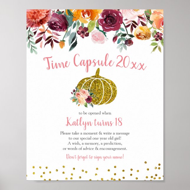 Marsala Floral Pumpkin Time Capsule Sign (Front)