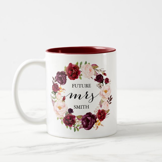 Marsala Floral Wedding Planning Mrs Coffee Mug (Left)