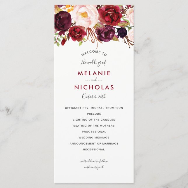 Marsala Floral Wedding Program,  4163 Program (Front)
