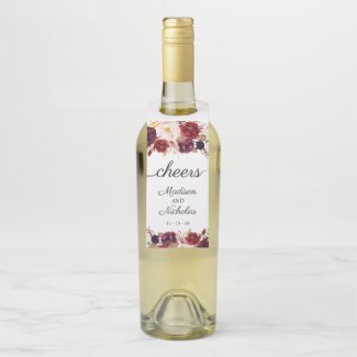 Marsala Floral Wedding Wine Bottle Hanger Tags