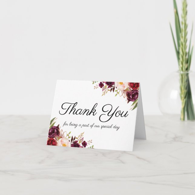 Marsala Flower Wedding Party Carte de remerciement (Devant)