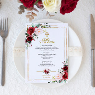 Marsala Flowers & Gold Frame Baptism Menu