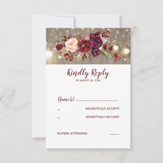 Marsala Flowers Rustic Wedding RSVP (Front)