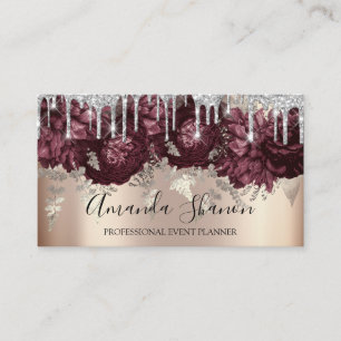  Marsala Glitter Drips Logo Event Planner RoseGold Business Card