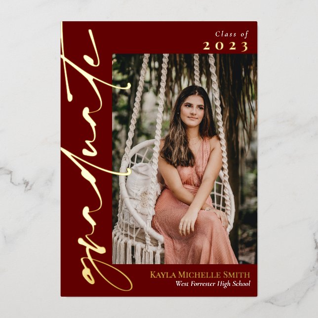 Marsala Gold Calligraphy Photo Graduation (Front)