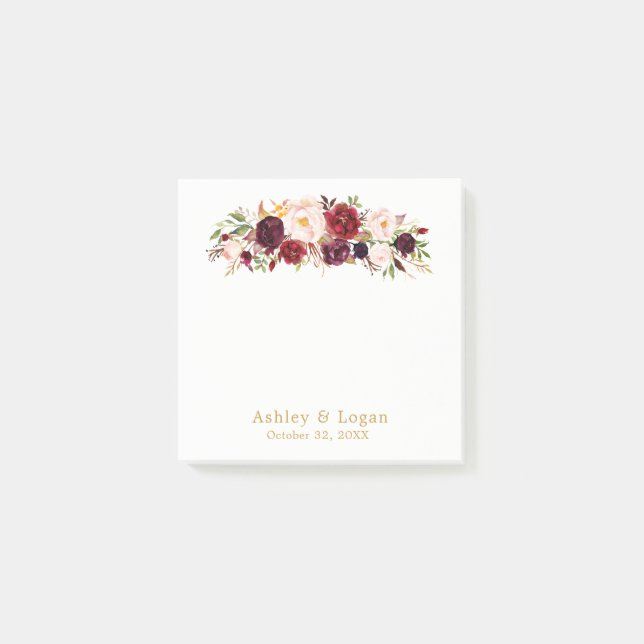 Marsala Gold Elegant Floral Mariage Post-it Notes (Devant)