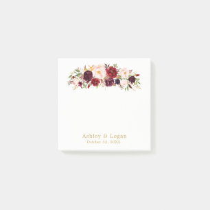 Marsala Gold Elegant Floral Wedding Post-it Notes