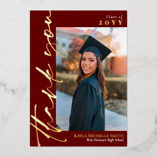 Marsala Gold Script Photo Graduation Thank You