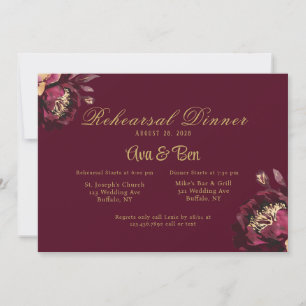 Marsala Gold Watercolor Peony Rehearsal Dinner Invitation
