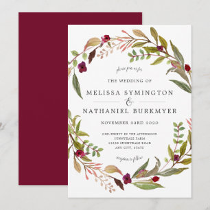Marsala Greenery Wreath Wedding invitation