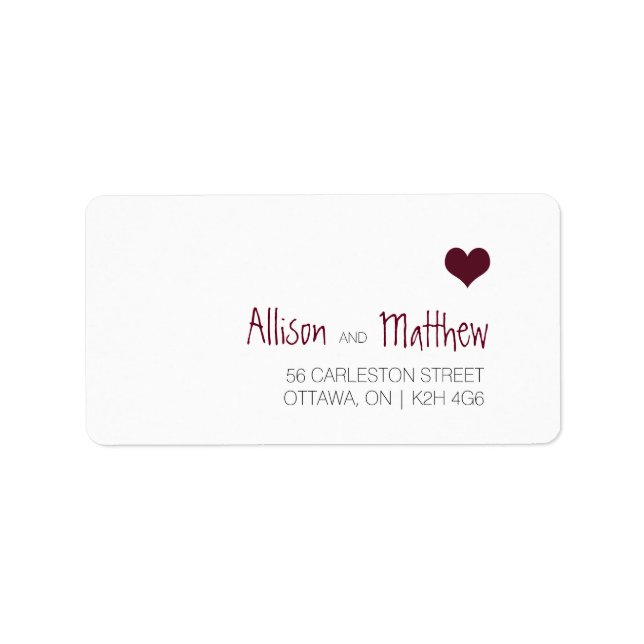 Marsala Heart Wedding Address Label (Front)