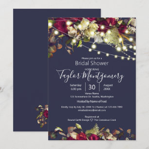 Marsala & Ivory Roses   Navy  Bridal Shower Invitation