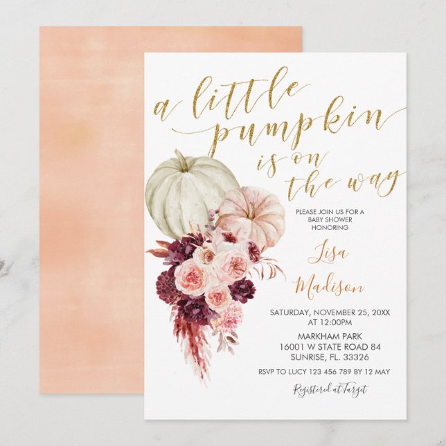 Marsala Little Pumpkin is on the way  Invitation (Front/Back)
