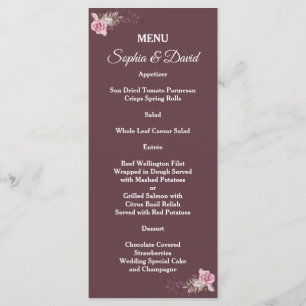 Marsala Maroon Boho Floral Mariage Menu