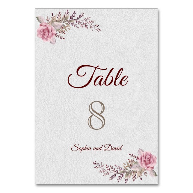 Marsala Maroon Floral Aquarelle NUMÉRO DE TABLE (Par défaut)