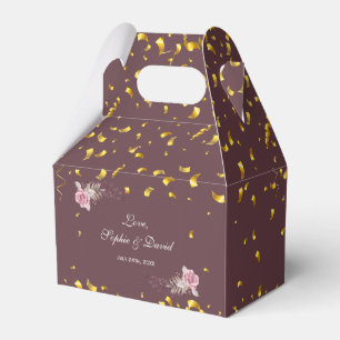 Marsala Maroon Floral Gold Confetti Wedding Favor Box
