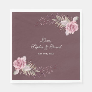 Marsala Maroon Floral Watercolor Wedding Napkin