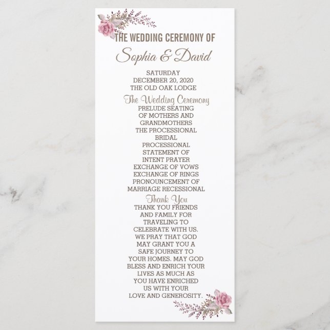Marsala Maroon Floral Watercolor Wedding Program (Front)