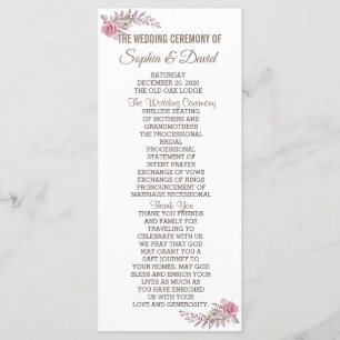 Marsala Maroon Floral Watercolor Wedding Program