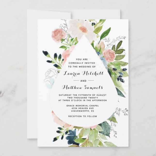Marsala Navy Blush Faire-part de mariage (Devant)