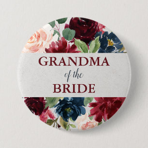 Marsala & Navy Blush Floral Grandma of the Bride 3 Inch Round Button