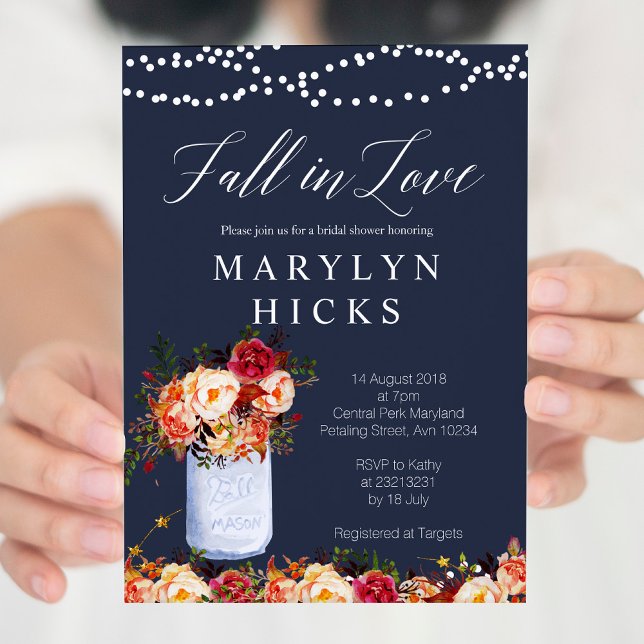 Marsala Navy Fall in Love Bridal Shower Invitation (Creator Uploaded)