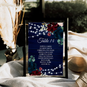 Marsala & Navy Fleurs Bois Siège Cartes Cartes