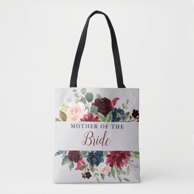 Marsala & Navy Floral Mother of the Bride Gift Tote Bag (Front)