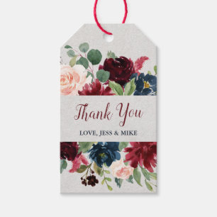 Marsala & Navy Floral Personalized Thank You Gift Tags