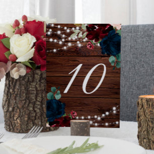 Marsala & Navy Floral Rustic Wood 10 Table Numbers