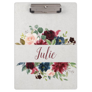 Marsala & Navy Floral Shabby Chic Personalized Clipboard