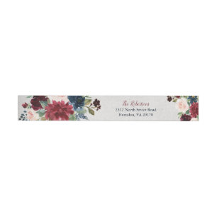Marsala & Navy Floral Shabby Chic Personalized Wraparound Address Label