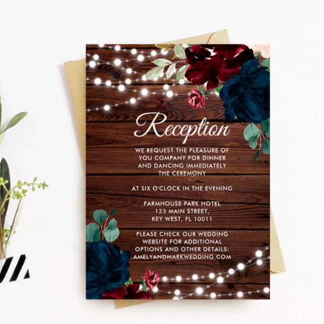 Marsala & Navy Flowers Reception Enclosure Card (Creator Uploaded)