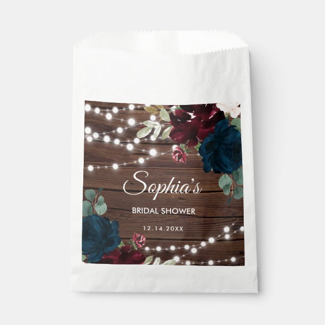 Marsala & Navy Flowers Rustic Bridal Shower  Favour Bag (Front)