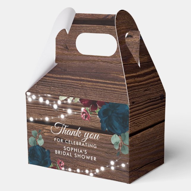 Marsala & Navy Flowers Rustic Bridal Shower V2 Favor Box (Front)