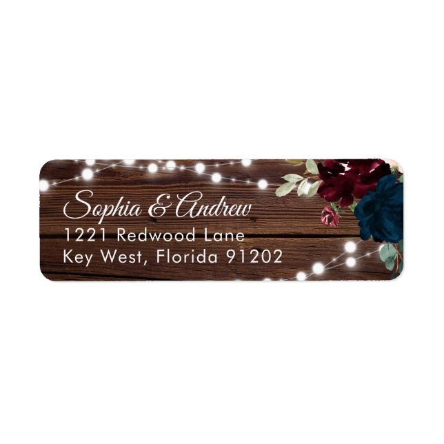 Marsala & Navy Flowers Rustic Wood Mariage Adresse (Devant)
