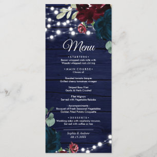Marsala & Navy Flowers Wood Wedding Menu