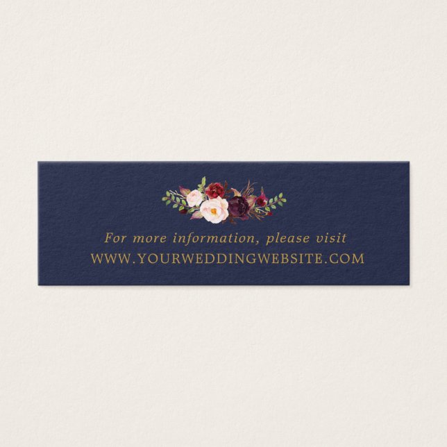 Marsala Navy Gold Floral Wedding Website Cards (Front)