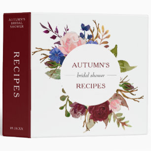 Marsala Navy Pink Floral Bridal Shower Recipes Binder